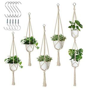5 Pack Macrame Plant Hangers, Indoor Hanging Plant Holder with S Hooks and Hook